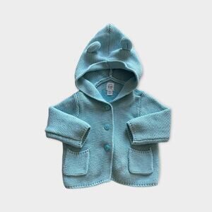 Gap Baby Brannan Blue Knit Buttoned Sweater Hood with Ears 3-6mos Cozy Layer